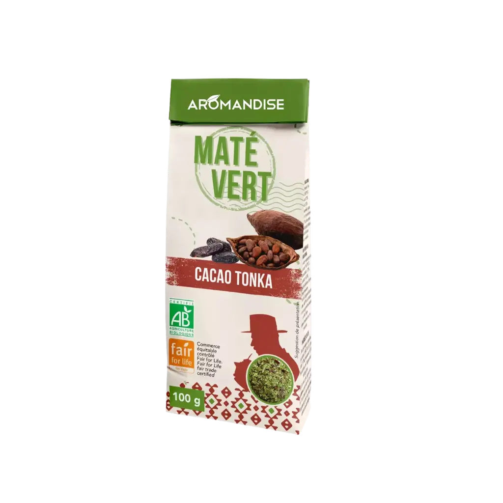 [AROM_WILD_GREEN_MATE_CACAO_TONKA_100G] Диво събрано зелено йебра мате с какао и тонка