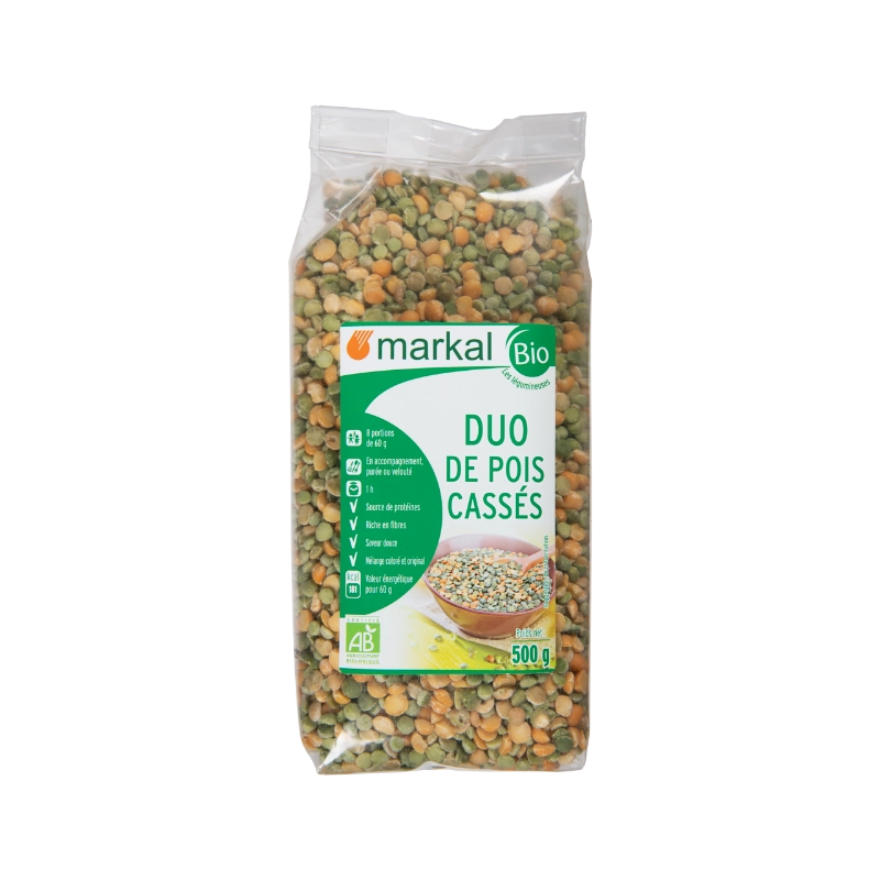 [MARKAL-SPLIT-PEAS-MIX] Organic Split Peas Green and Yellow, 500g