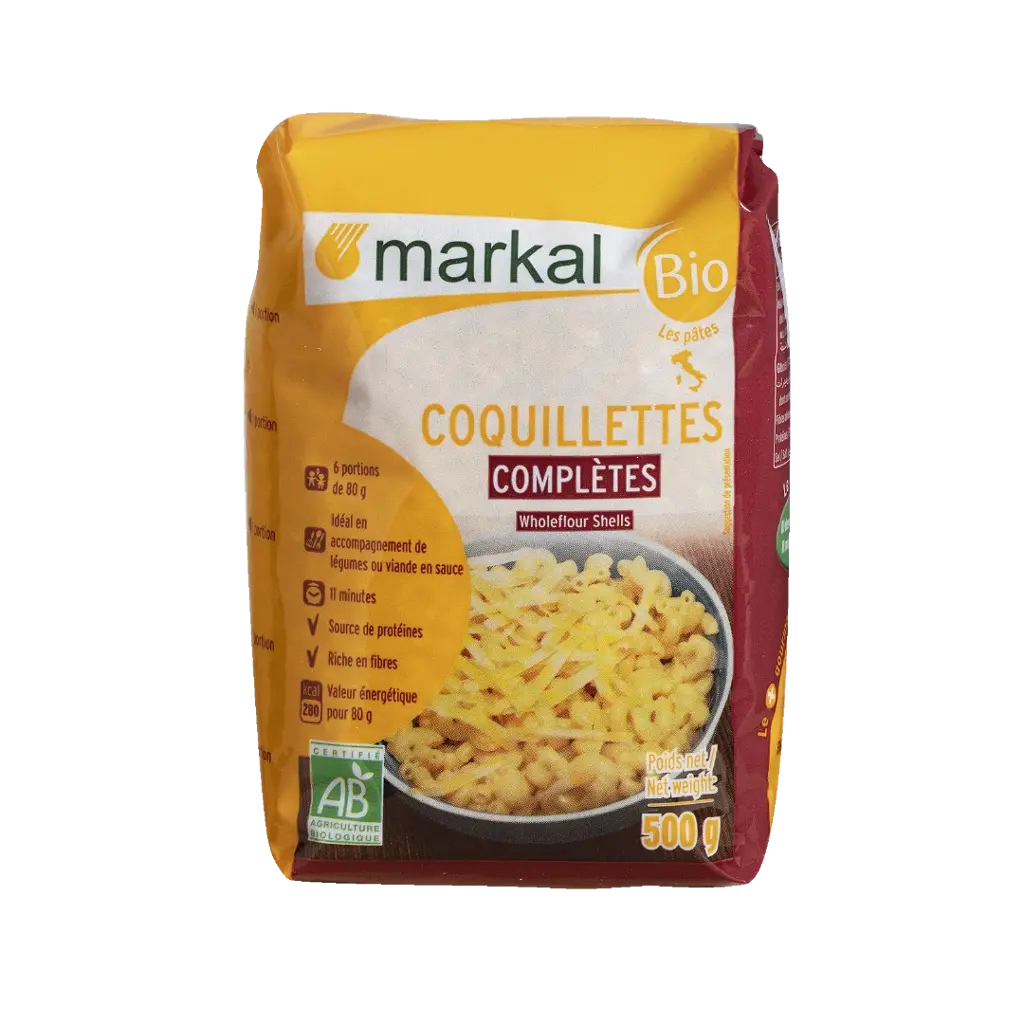 [MARKAL-SHELL-PASTA] Пълнозърнеста паста мидички – био