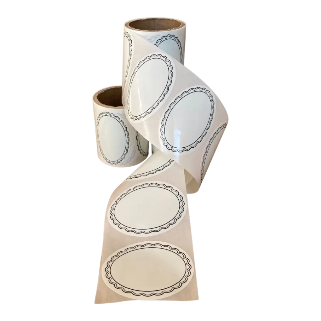 [1OR1-25-P] Etichete ovale pentru borcane 25 buc/rolă - detașabile fără urme - Design#1 (1 rolă ovală (25 etichete), cu pix)