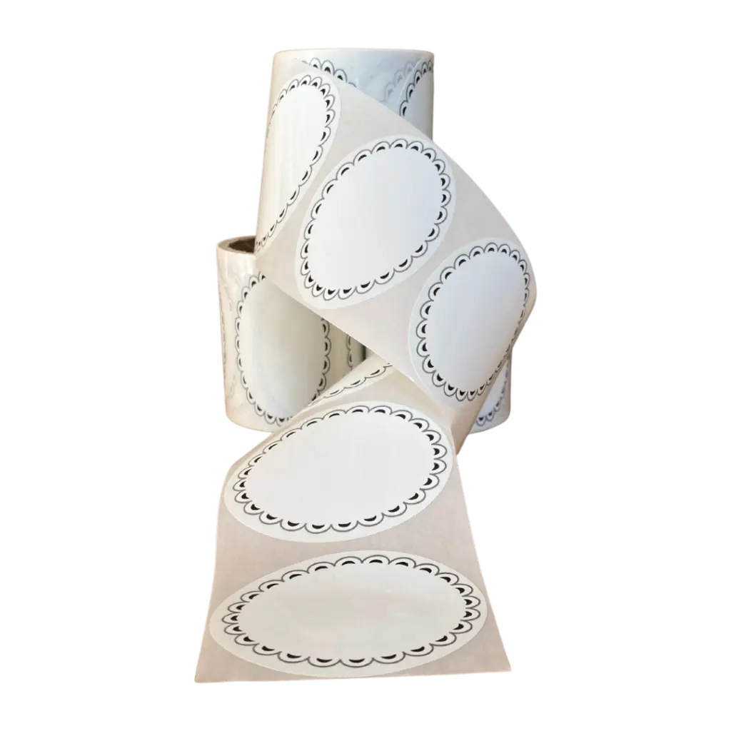 [1OR5-25-P] Oval Jar Labels 25pc/roll -Removable Without Traces -Design#5 (1 овална ролка (25 етикета), с химикал)