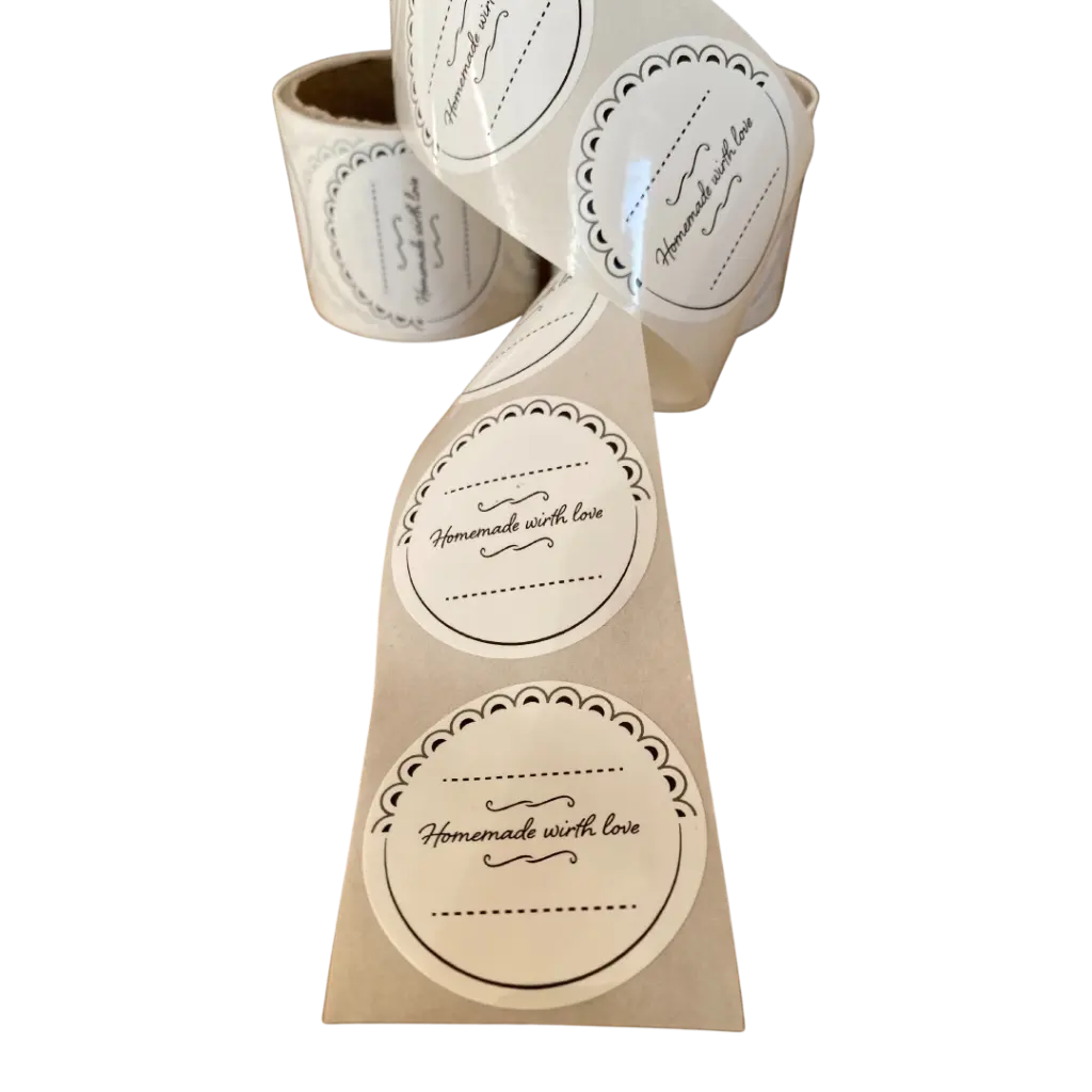 [1RR2-25-P] Round Jar Labels 25pc/roll -Removable Without Traces -Design#2 (1 кръгла ролка (25 етикета), с химикал)
