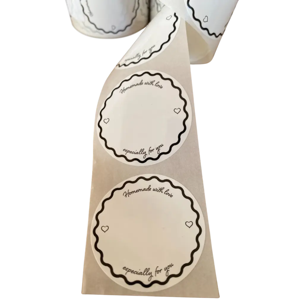 [1RR3-25-P] Etichete rotunde pentru borcane 25 buc/rolă - detașabile fără urme - Design#3 (1 rolă rotundă (25 etichete), cu pix)