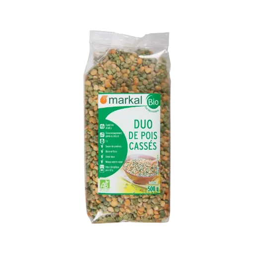 [MARKAL-SPLIT-PEAS-MIX] Organic Split Peas Green and Yellow, 500g